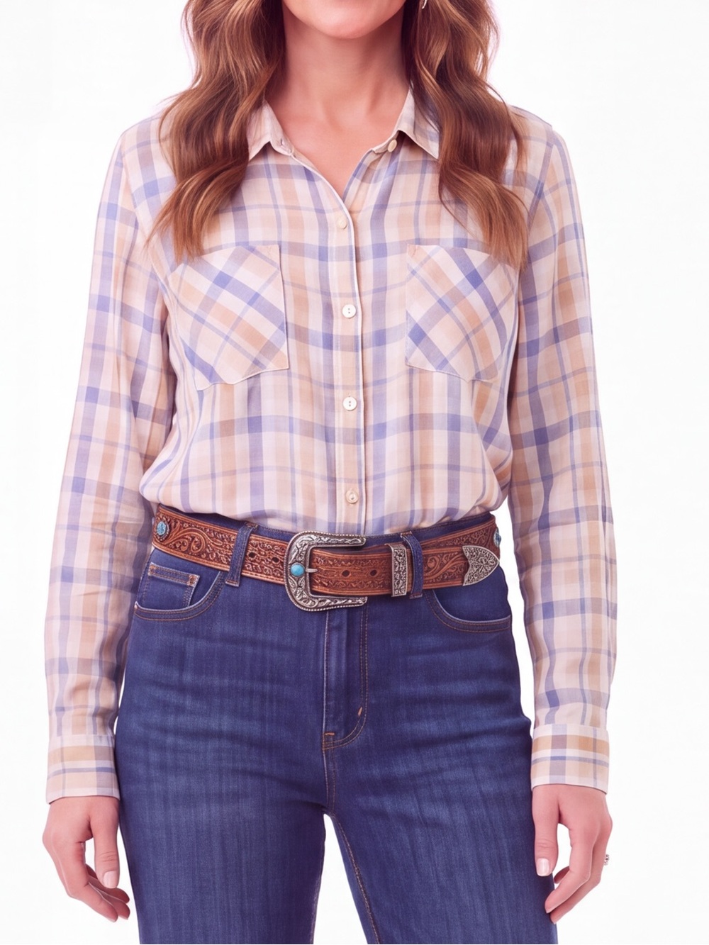 Lucky Brand Plaid Button Down Shirt Cotton Blend Long Sleeve western cottagecore
